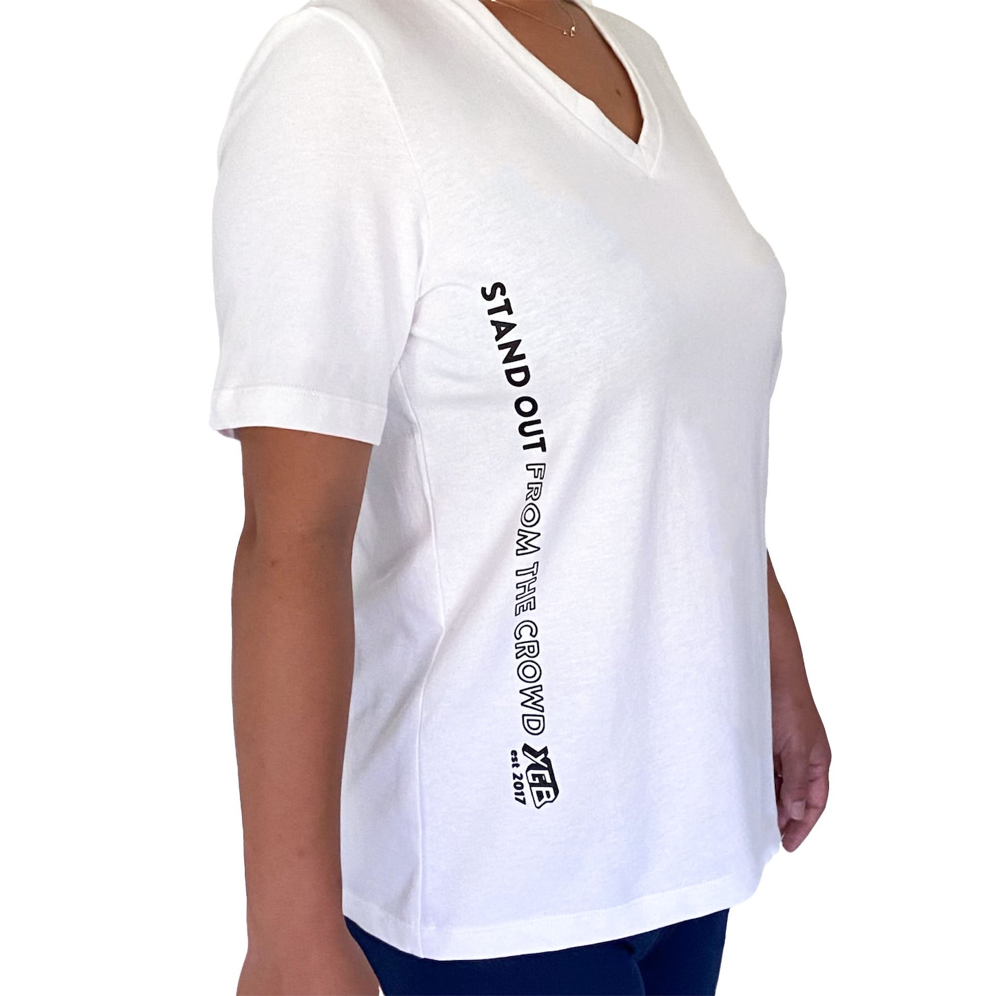Ethical organic unisex t-shirt White V standout
