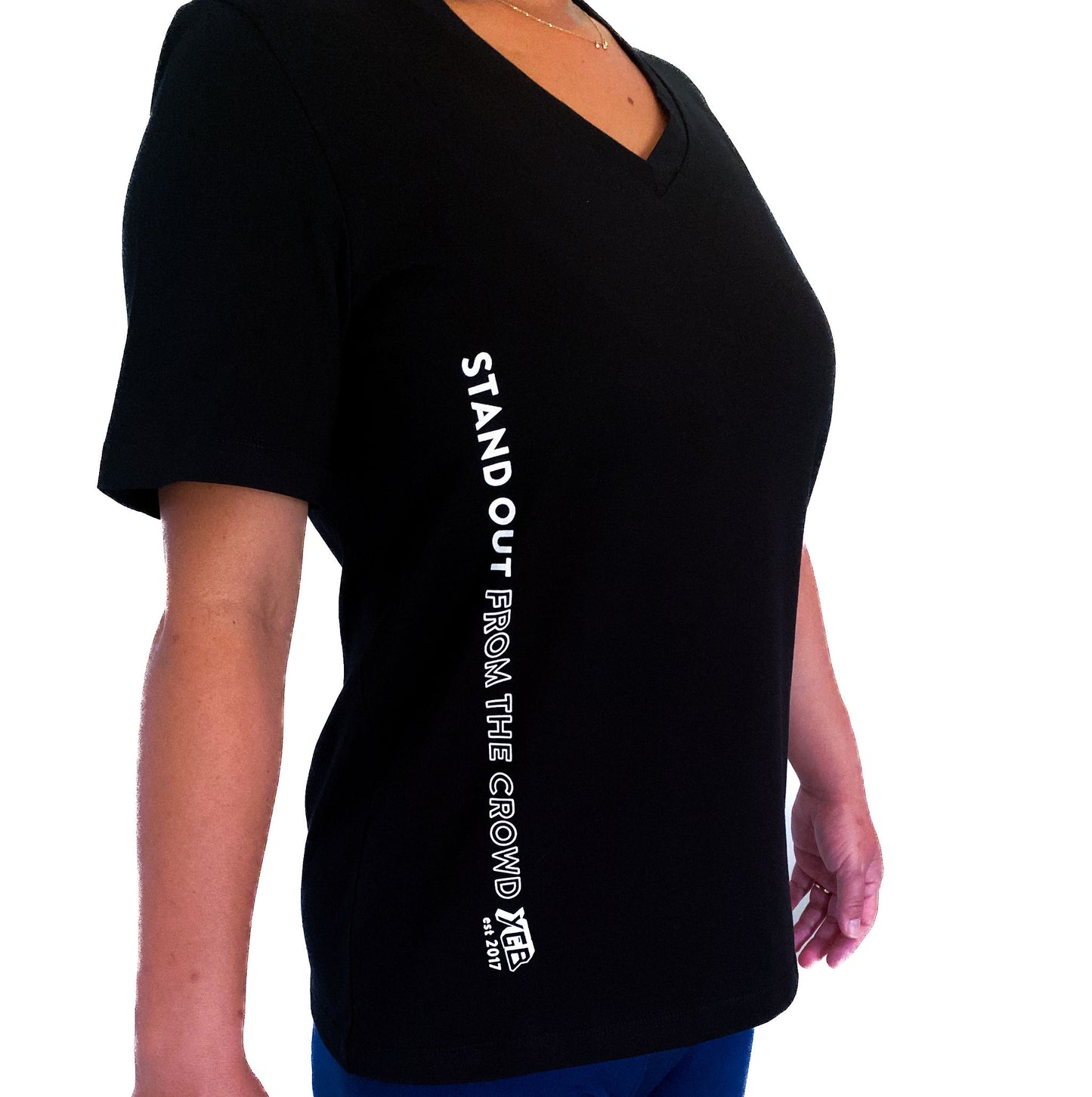 Stand Out Gender Neutral Black V Neck T-Shirt -'Stand Out From The Crowd'