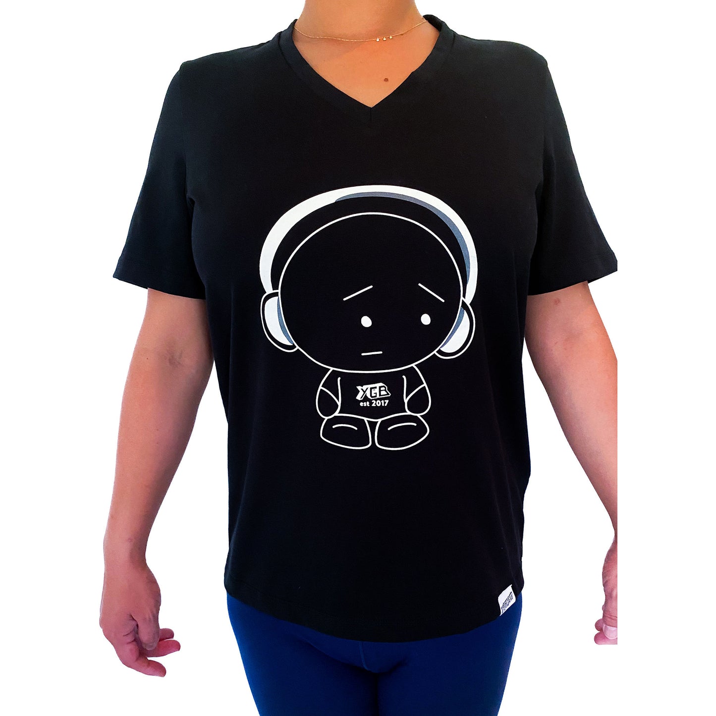 Ethical organic unisex t-shirt Black V genderless bob