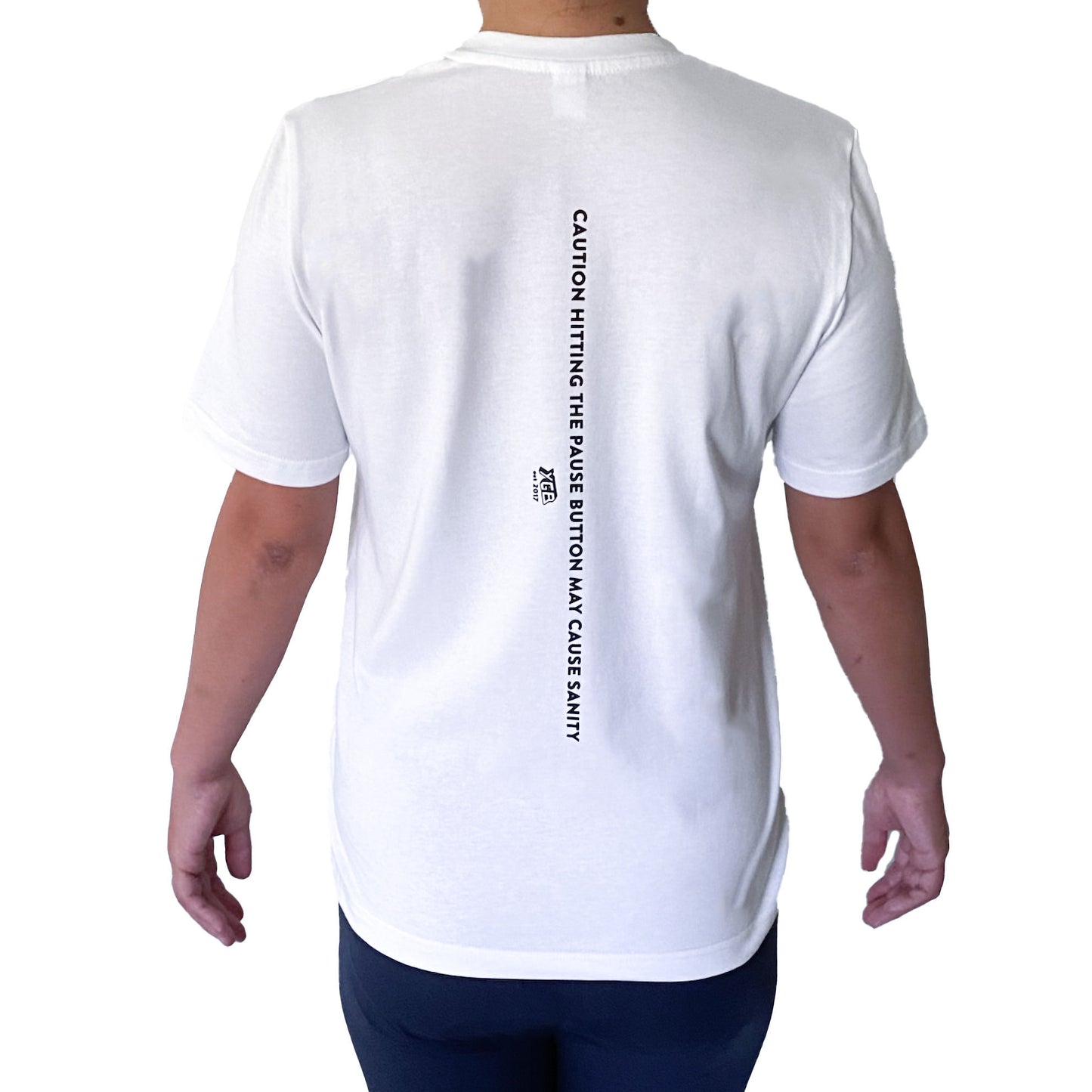 Organic Unisex White V-Neck T-Shirt - Pause Button Graphic