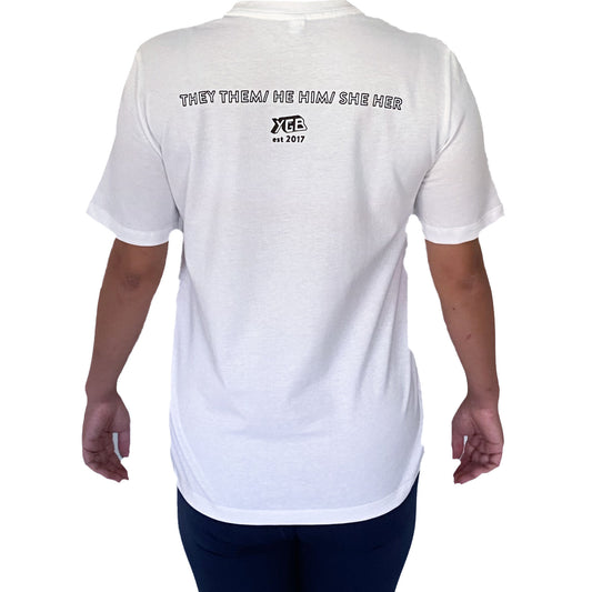 Ethical organic unisex t-shirt White crew neck pronouns