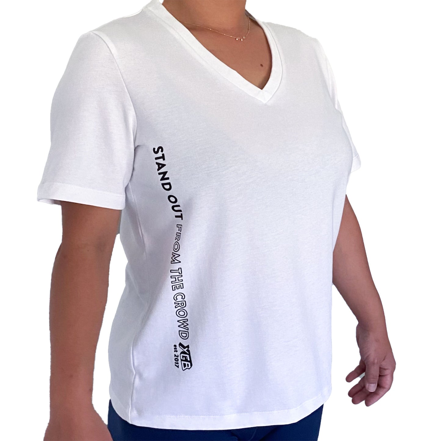 Ethical organic unisex t-shirt White V standout