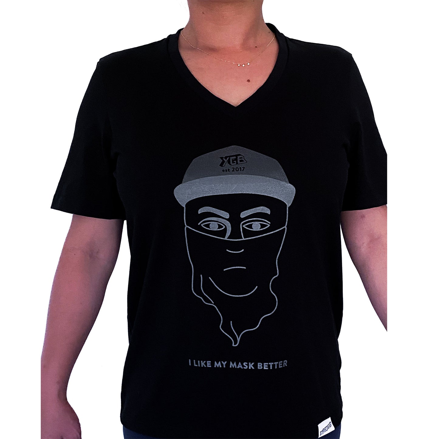 Ethically Made Organic Unisex Black V Neck T-Shirt - 'I Like My Mask Better'