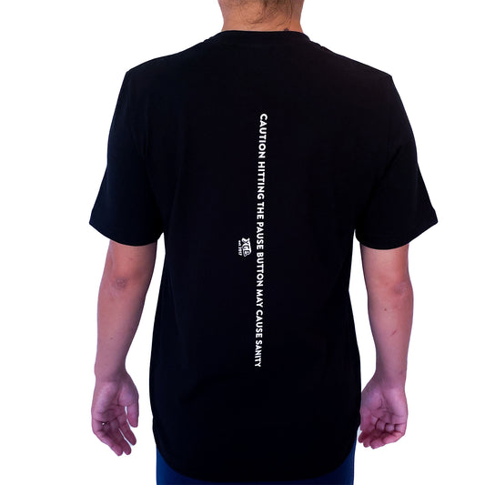 Ethical organic unisex t-shirt Black v neck Caution