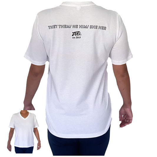 Organic Cotton Unisex White V Neck T-Shirts: Pronoun Design